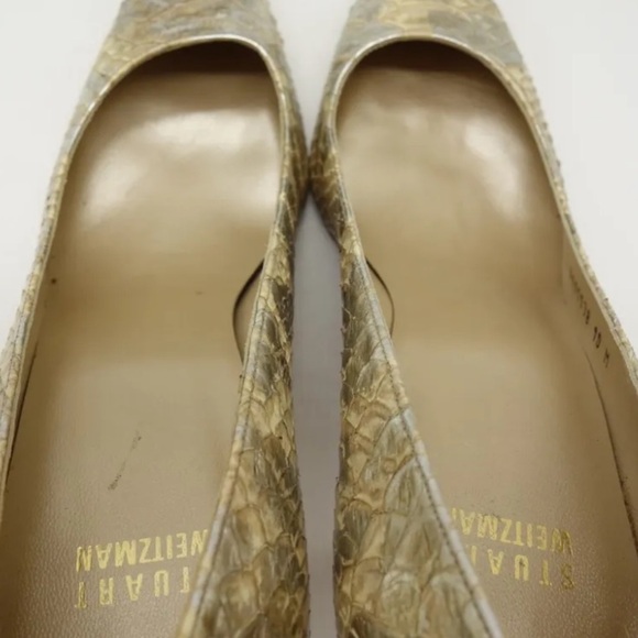 Stuart Weitzman Metallic Gold Snakeskin Heels Pumps stiletto shoes almost new 10 - Picture 2 of 13